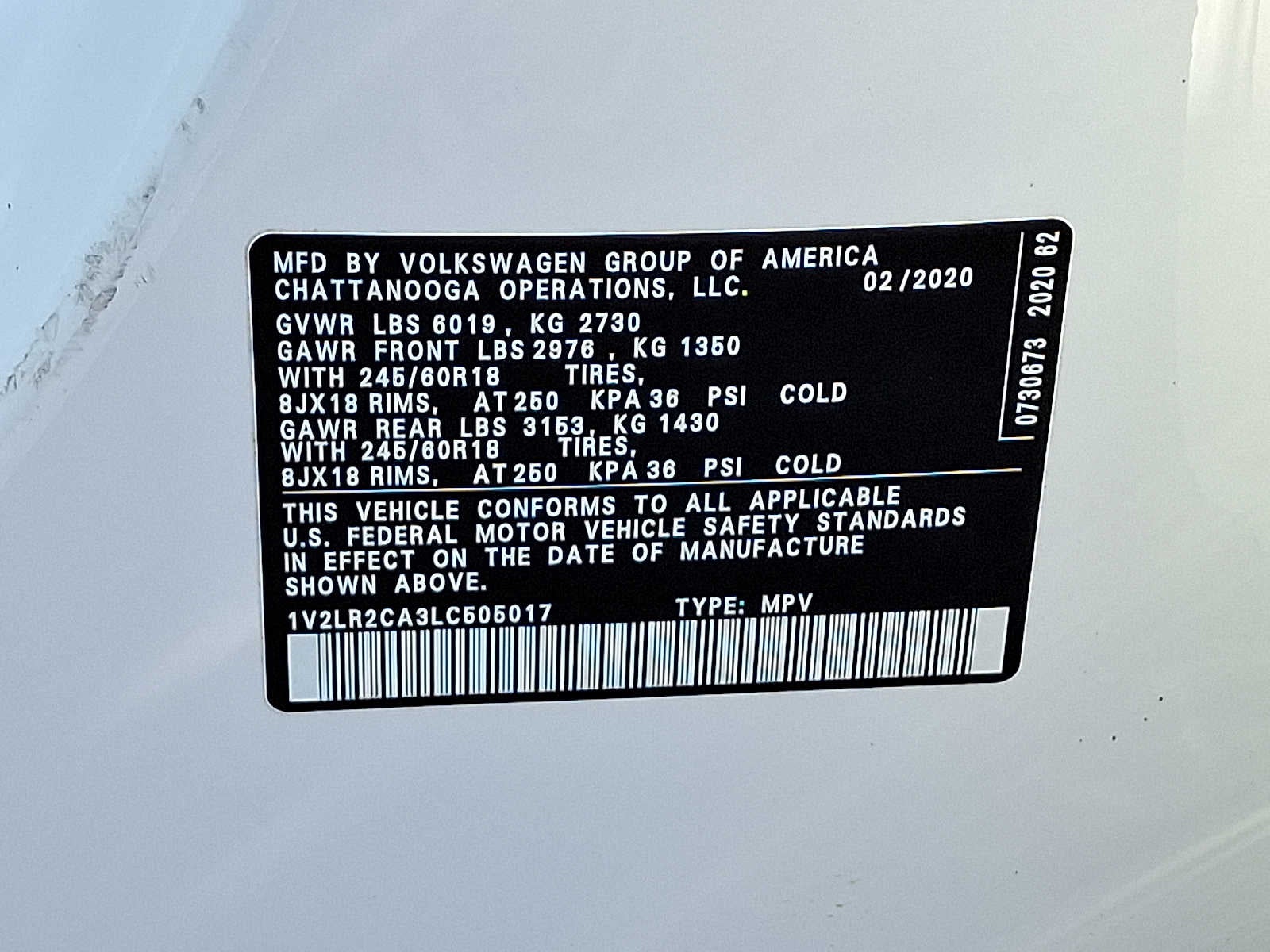 2020 Volkswagen Atlas 3.6L V6 SE