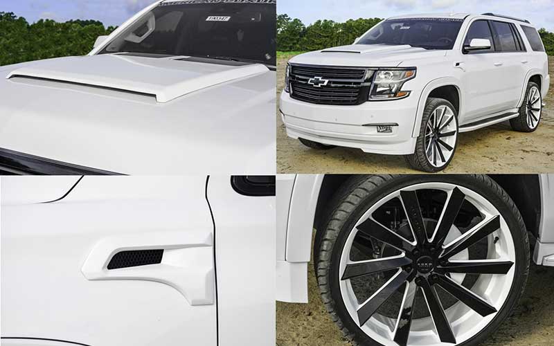 Four views of a white Tahoe Premier